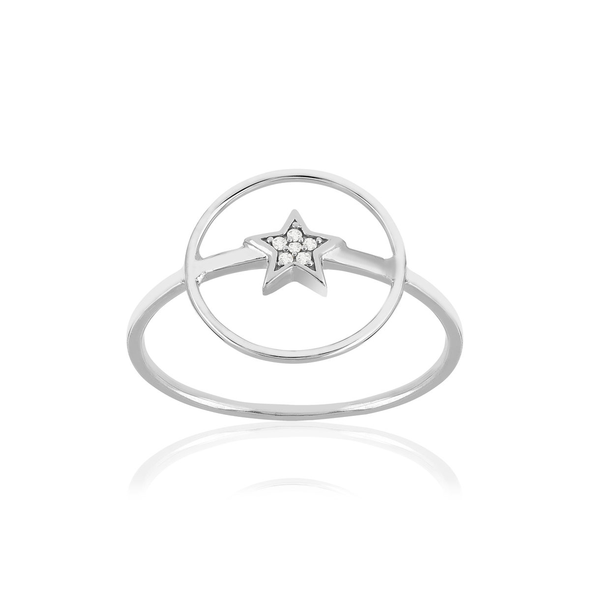 Bague or 375 blanc diamants, motif étoile