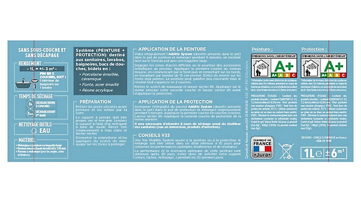 Peinture de rénovation baignoire V33 blanc satin 1L
