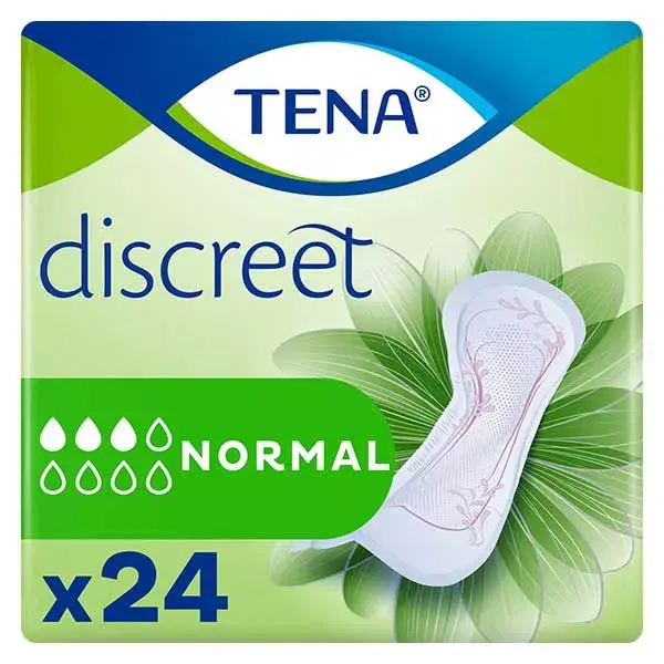 Absorventes higiênicos TENA Lady Discreet, tamanho normal, pacote com 24 unidades.