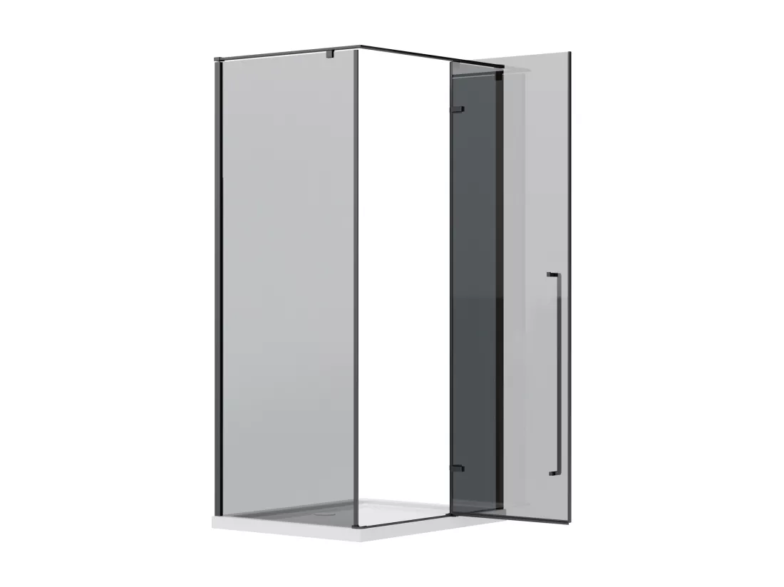 Paroi de douche avec porte pivotante en verre fumé - L100 x l80 x H190 cm - Noir mat - TERMANIO