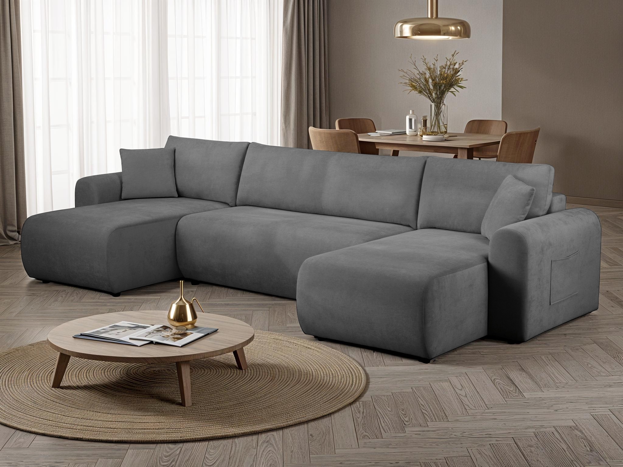GOODproduct Wohnlandschaft »JONAA, 311 cm, U-Form, Schlafsofa, Boxspringfederung, Cord u. Struktur« 133/270cm, Bettkasten, Seitentaschen, Cord und Struktur