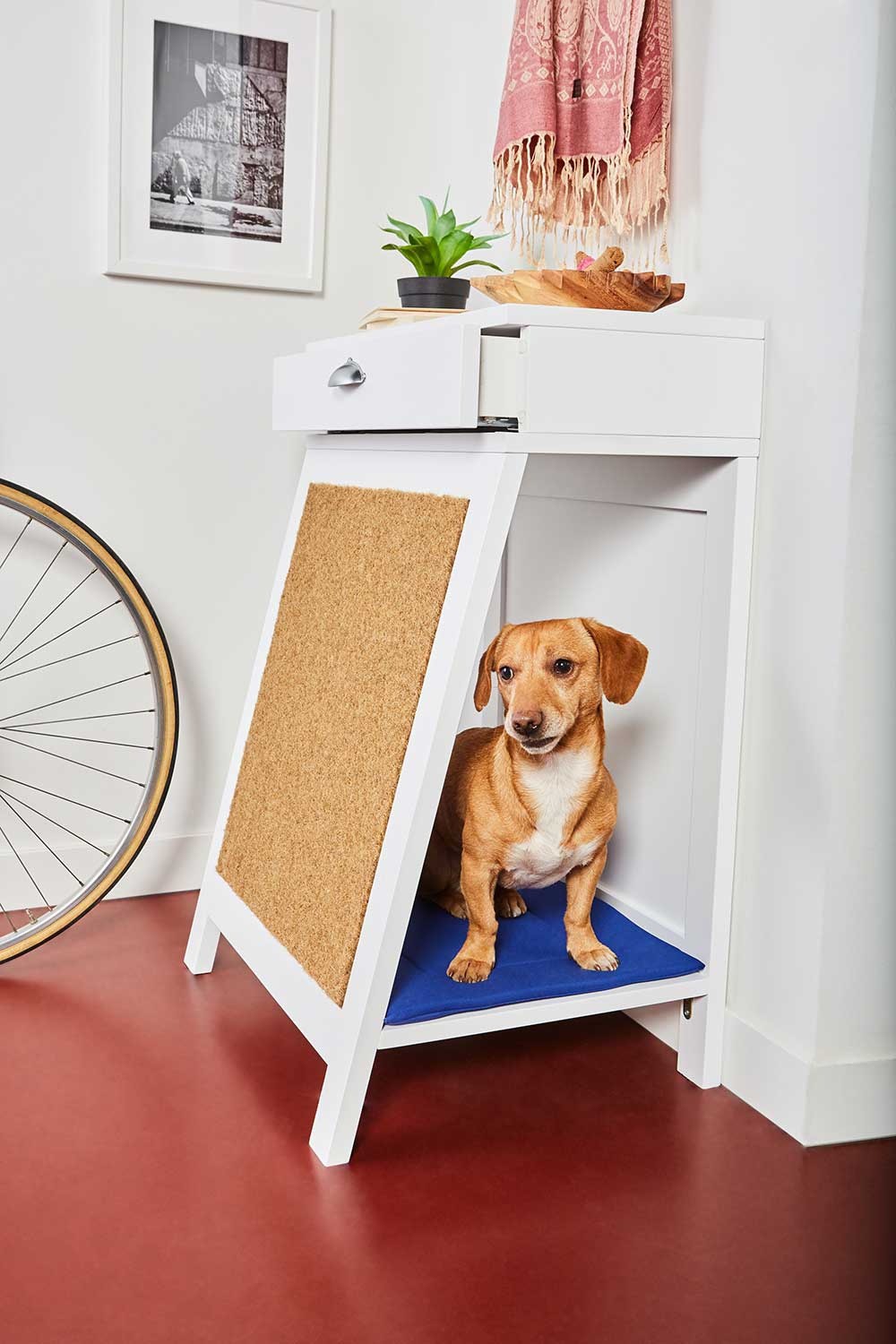 Cama de madeira para gatos Kiara com poste para arranhar