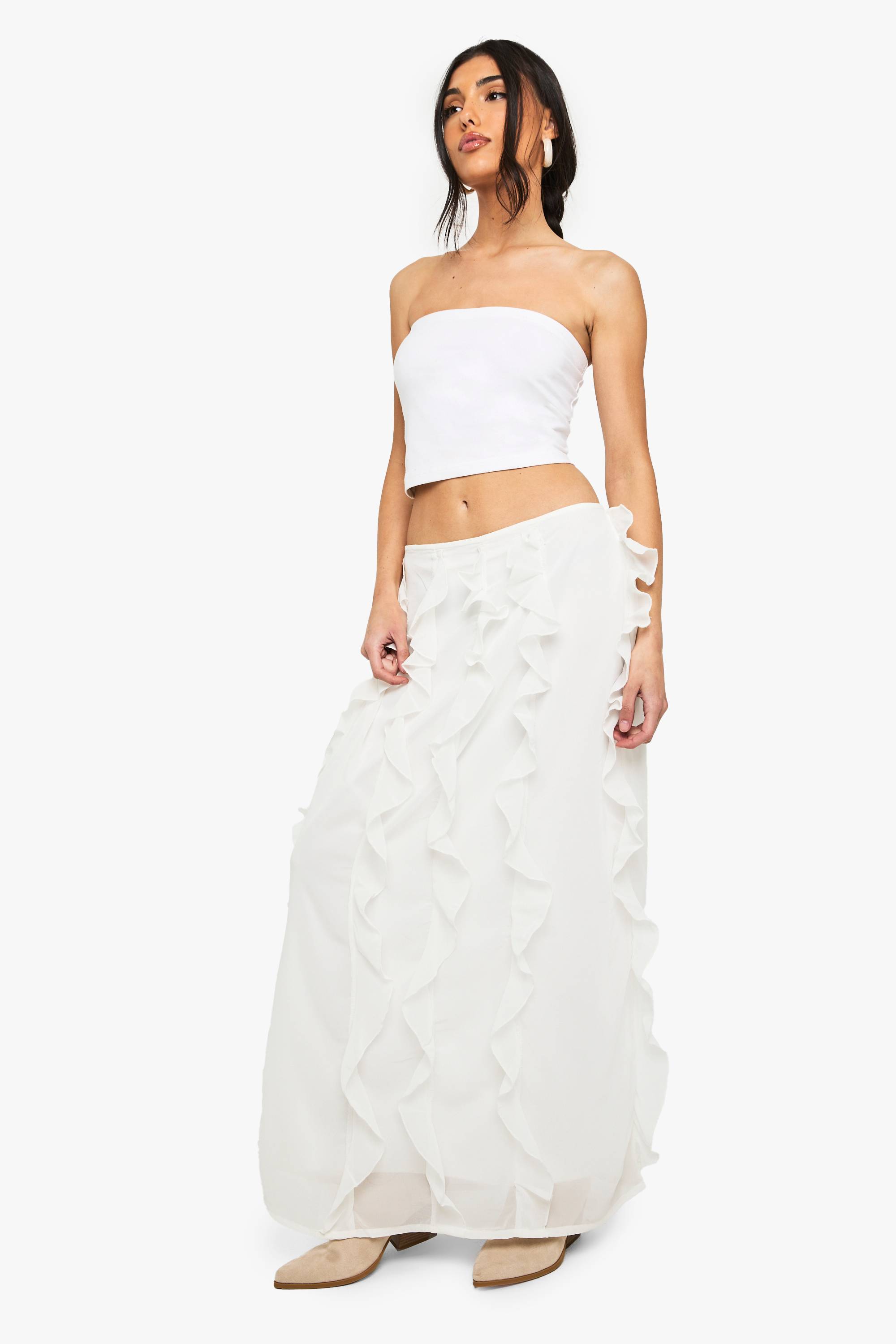 boohoo Jupe maxi en mousseline à volants