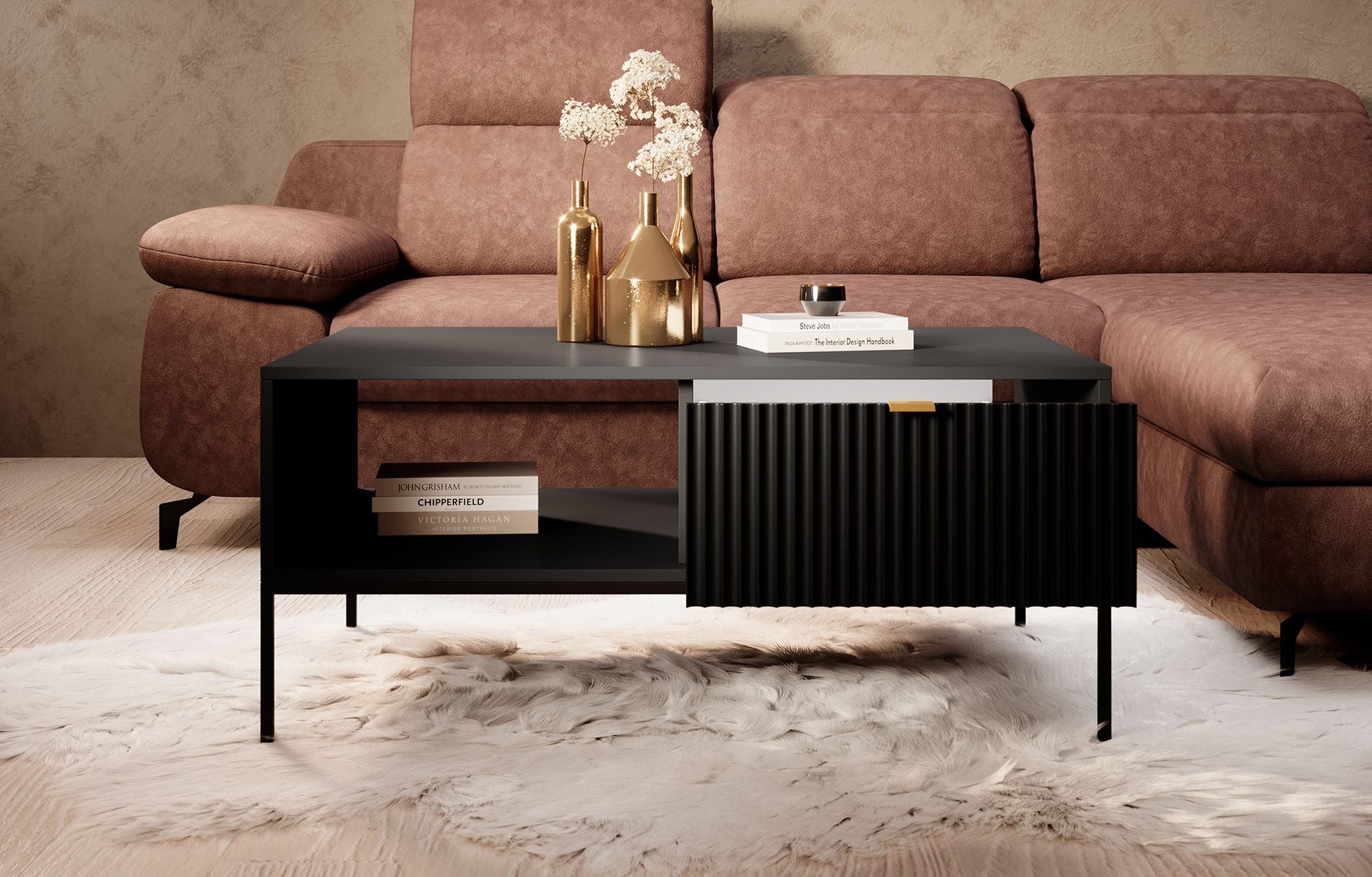 Navil - Salontafel met 2 lades - Zwart - 104x68x46 cm