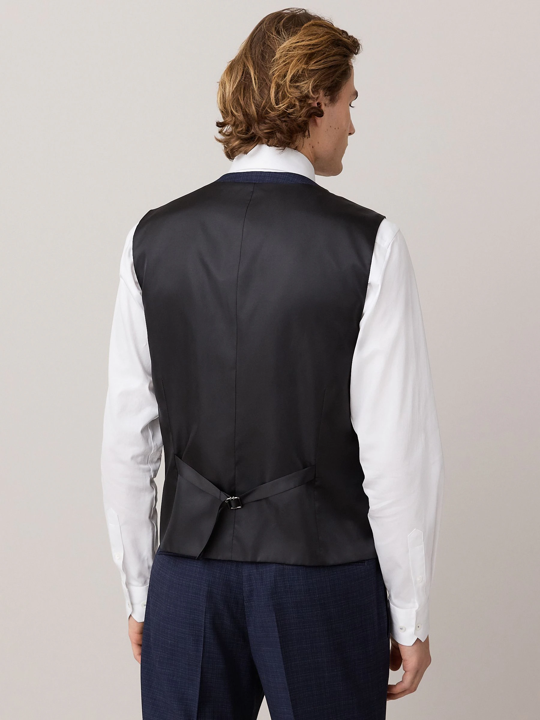 Marineblauw - Geruit Textuur Kostuum Vest