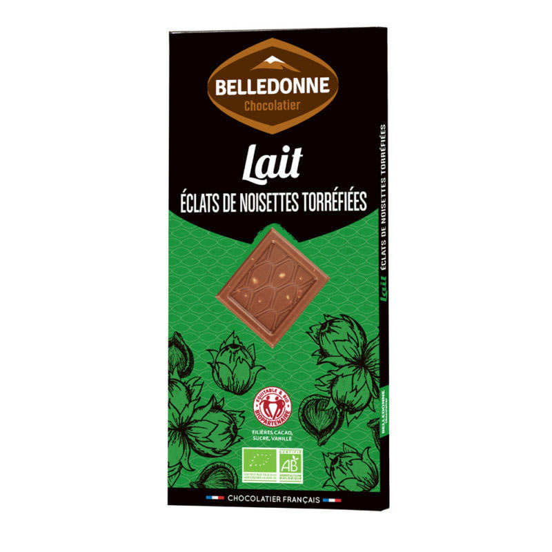Tablette de chocolat au lait et éclats de noisette bio