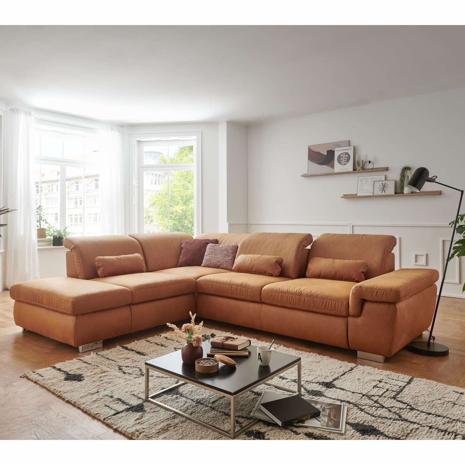 polsterpower Ecksofa - zimt - Basismodell - Anstellhocker links