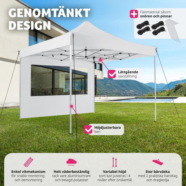 Easy up pavillon Olivia 3x3 m med 4 sidestykker