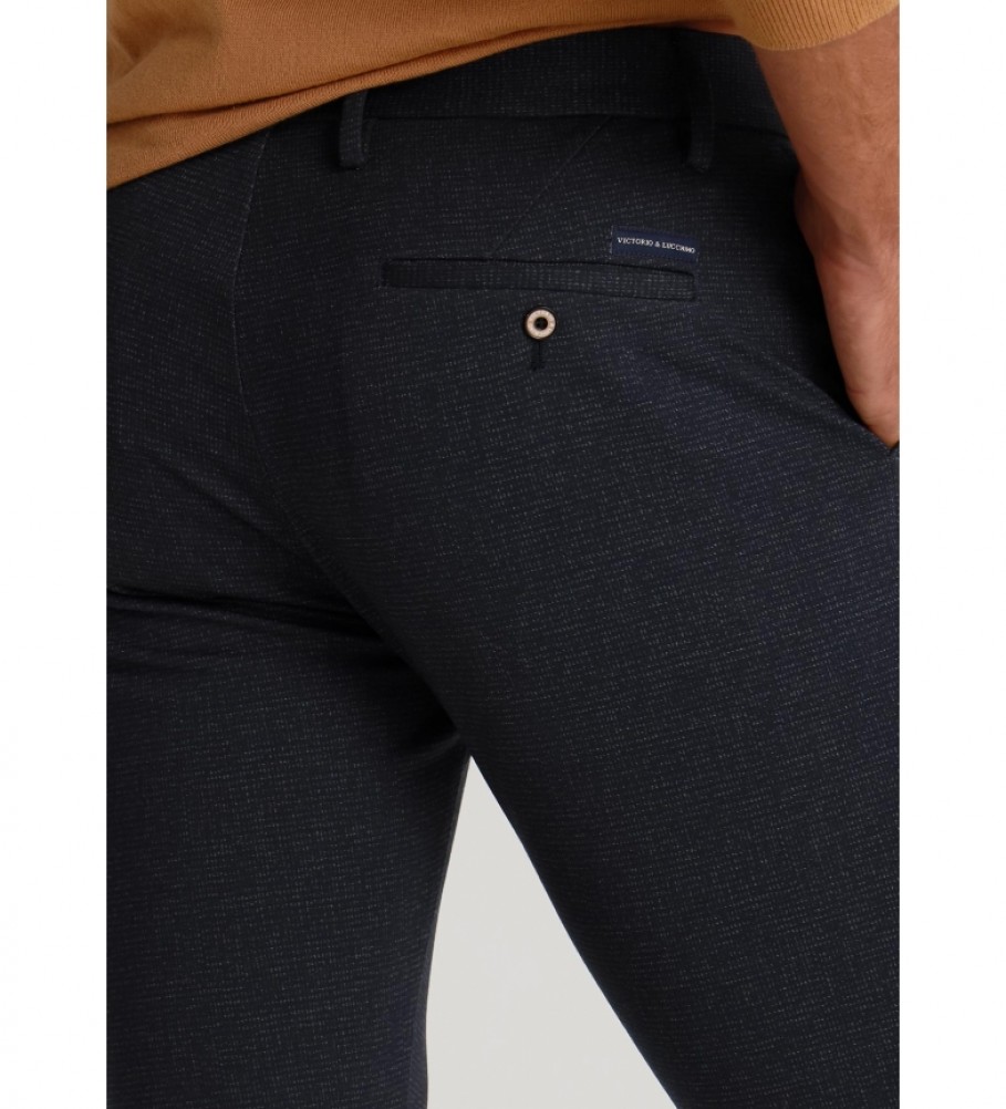Victorio & Lucchino, Calças Chino Estampadas em Malha Azul Marinho V&L