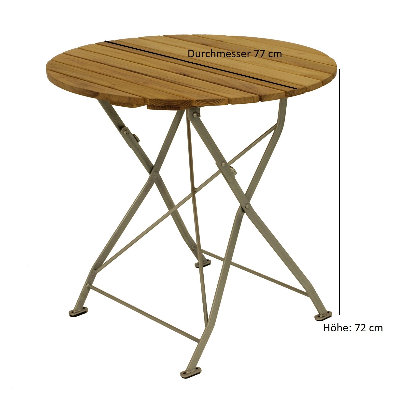 DEGAMO Kurgarten - Garnitur BAD TÖLZ 3-teilig (2x Stuhl, 1x Tisch 77cm rund), Flachstahl verzinkt + Robinie, klappbar