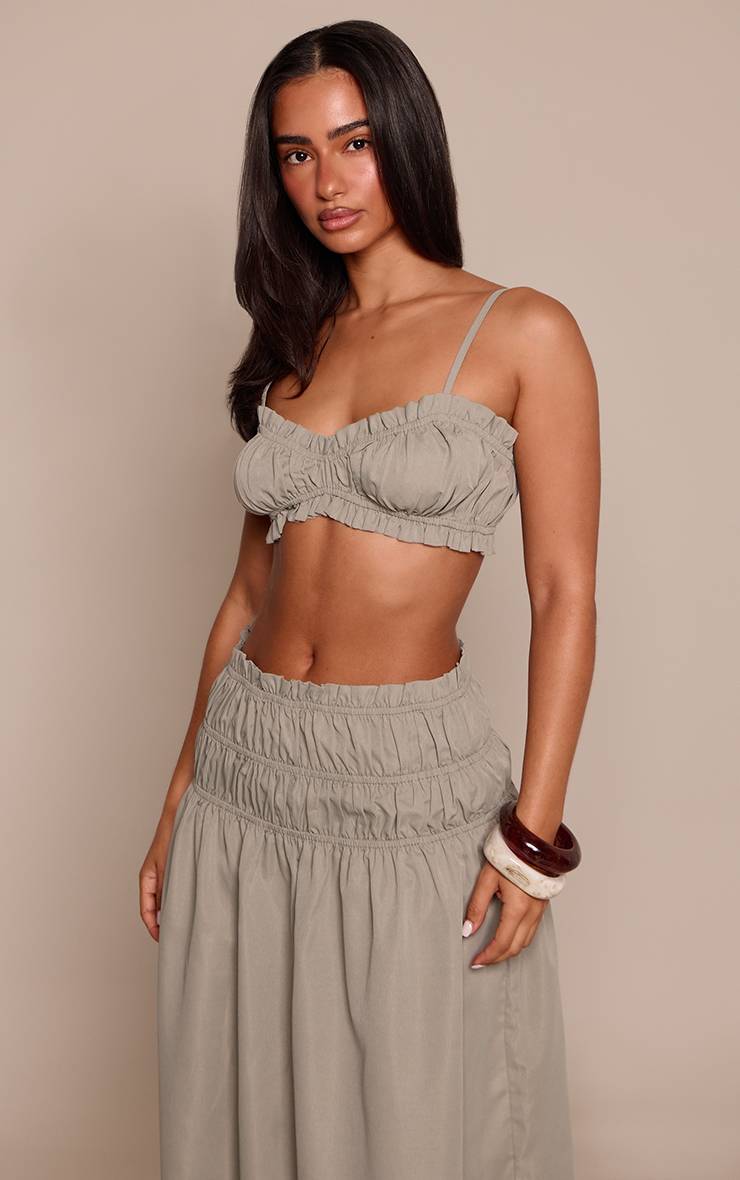 Kaki Ensemble Bralette À Bretelles Avec Volant Froncé Petite