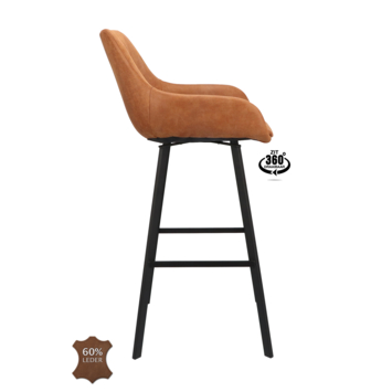 Barkruk Didi cognac leer met armleuning