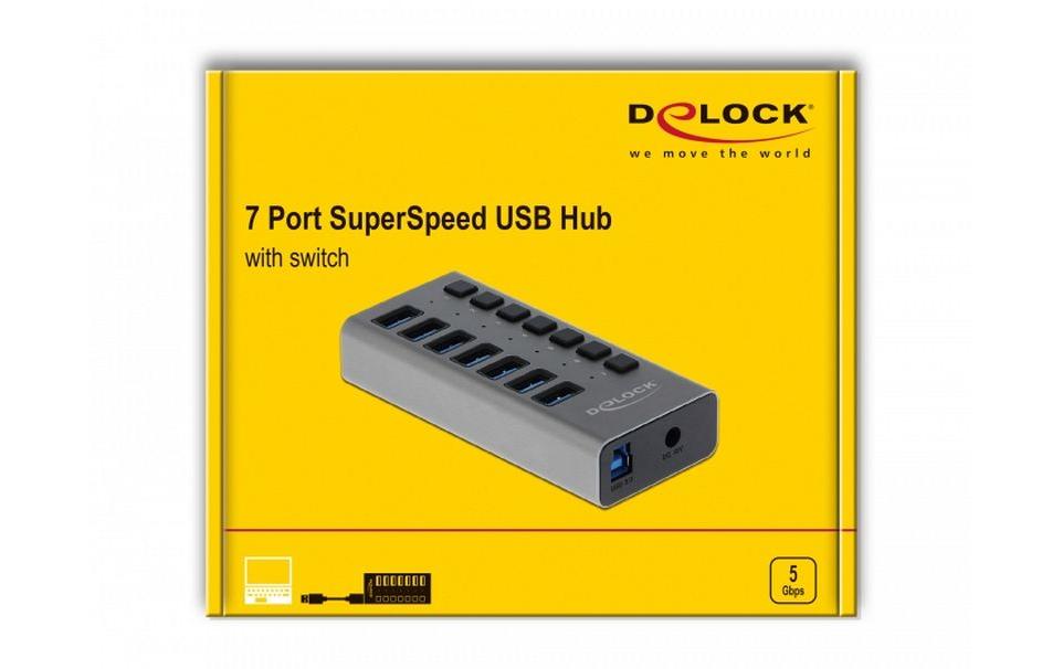 USB-Hub 63669 USB 3.0 - 7x Type-A7-Port-USB-3.0-Hub mit Metallgehäuse und einzeln aktivierbaren Anschlüssen