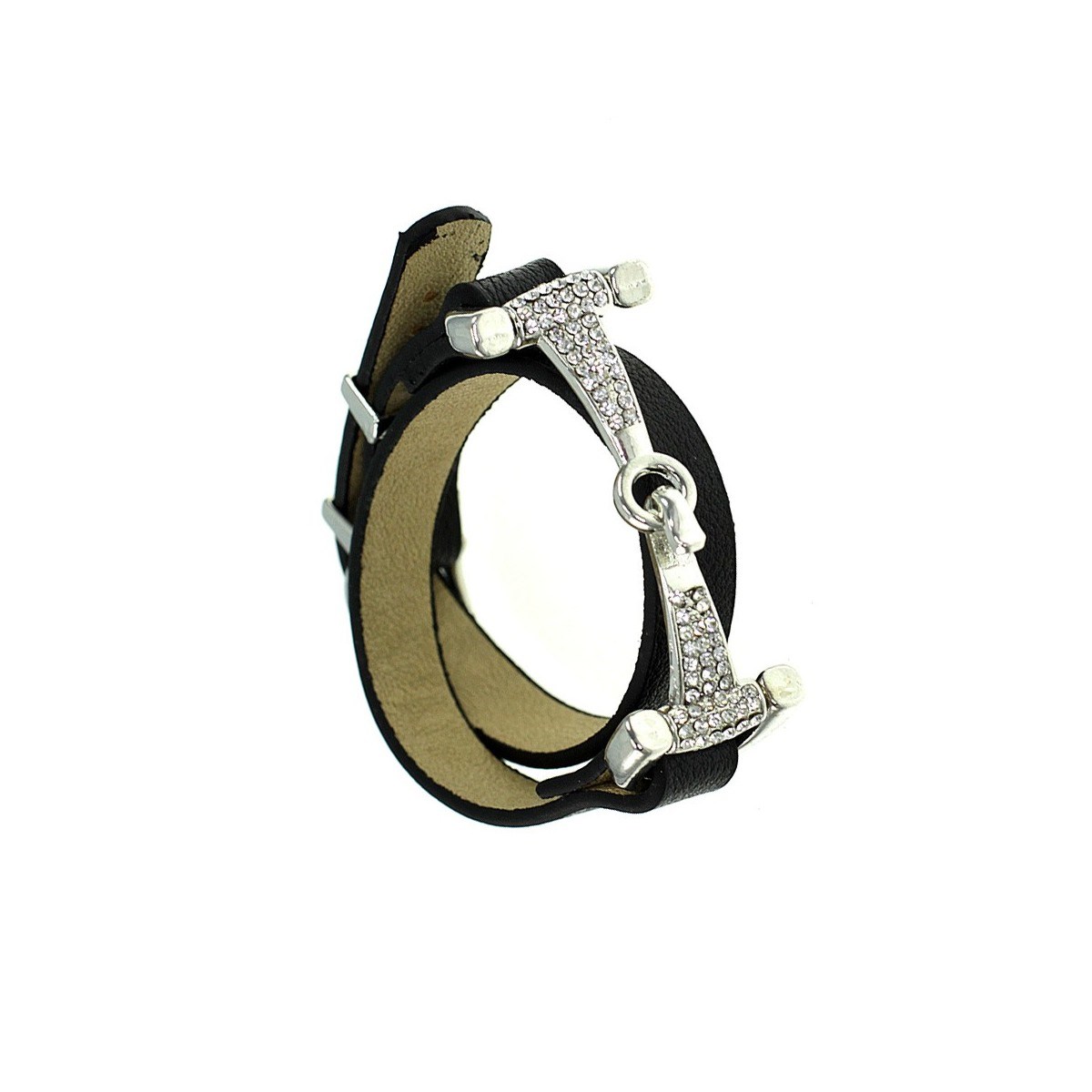 Bracelet femme en cuir véritable noir