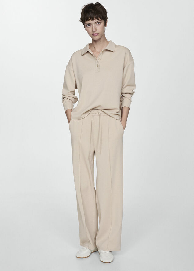 MANGO Seam-detail straight-fit trousers Light beige