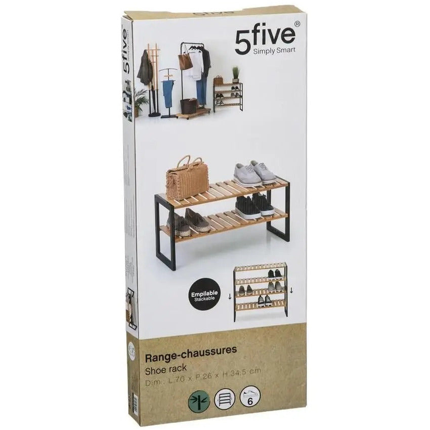 5Five Schoenenrek - bruin - bamboe - 6 paar schoenen - 70 x 34 cm