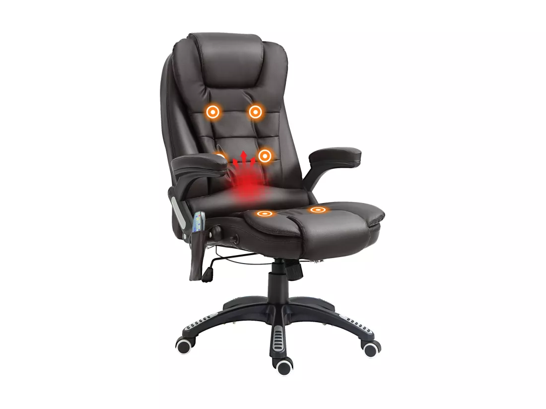 Fauteuil de bureau direction pivotant massant chauffant électrique revêtement synthétique chocolat