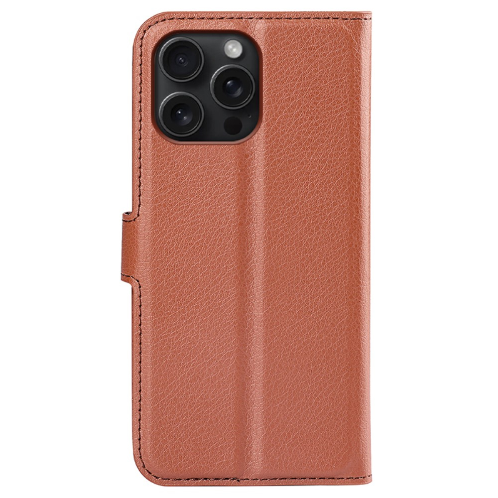 iPhone 16 Pro Max Leder Tasche Flip Cover Litchi Look - Braun