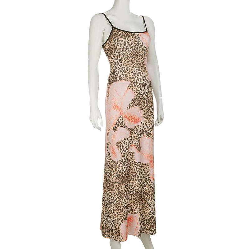 BrickBlack - Maxi-jurk met spaghettibandjes en luipaardprint