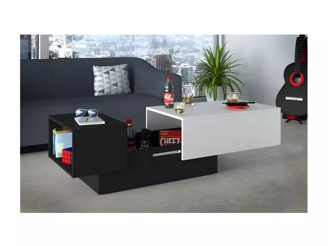Table basse bar IZIA - Noir et blanc avec rangement - Dimensions 117 x 52 x 40 cm