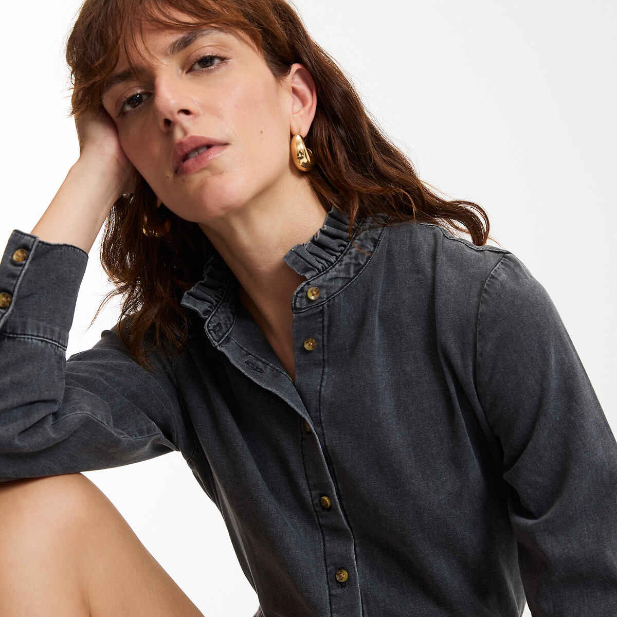 COLEÇÃO LA REDOUTE<br>Camisa com gola vitoriana e mangas compridas