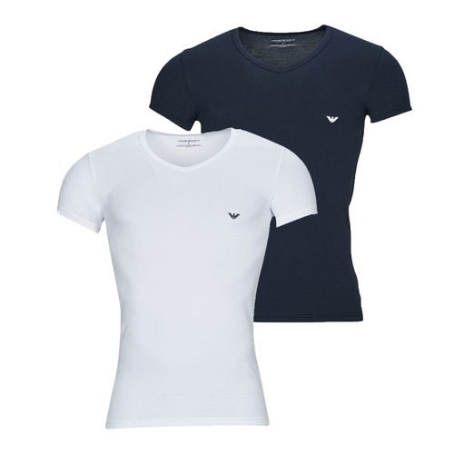 Emporio Armani - V NECK T-SHIRT SLIM FIT PACK X2 - Blanc / Marine