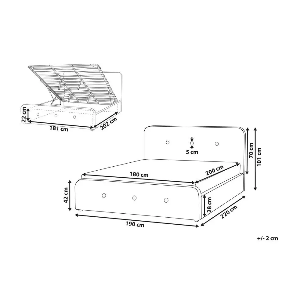 RENNES - Bed met opbergruimte - Donkergrijs - 180x200 cm - Polyester