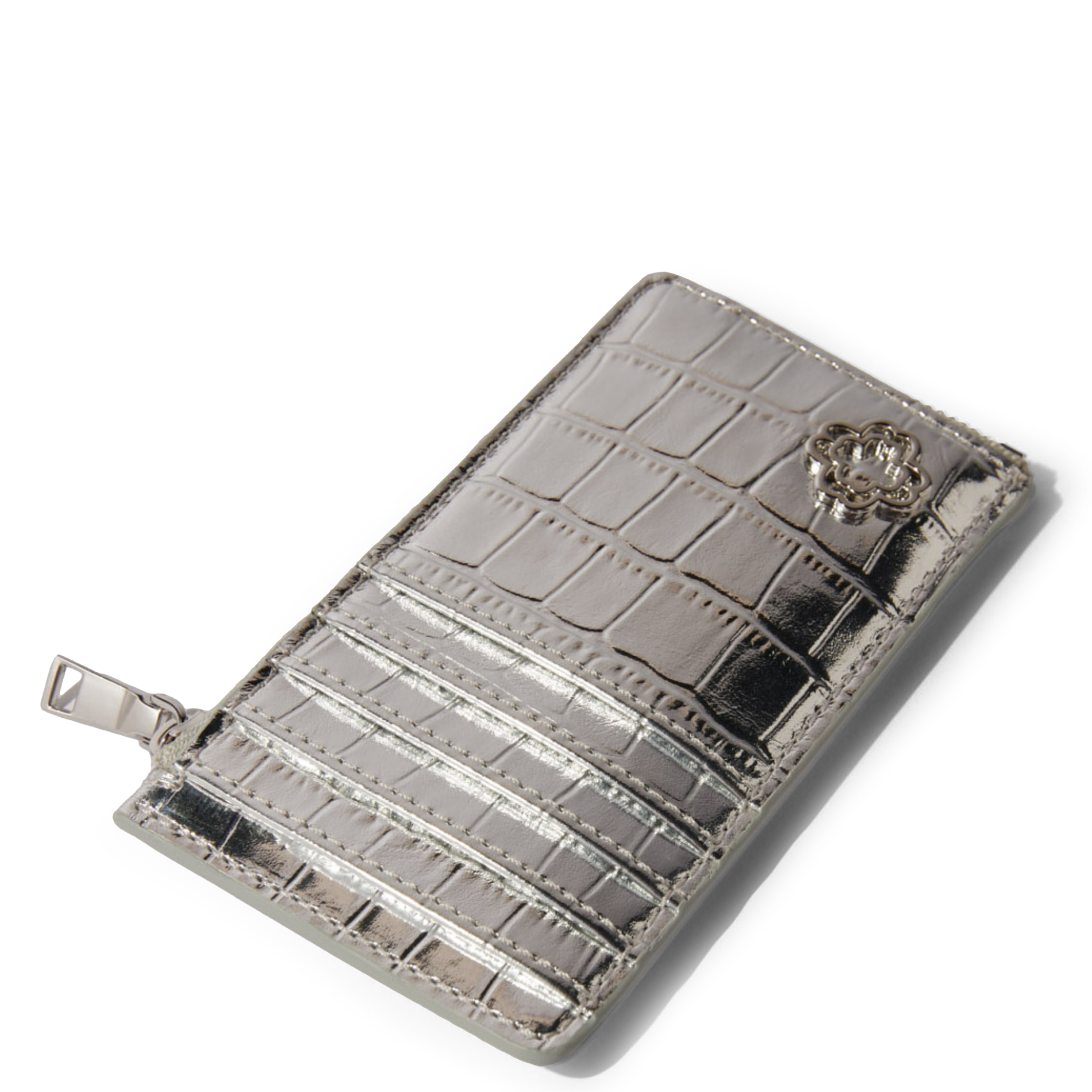 Porte-cartes en cuir embossé croco | Argent