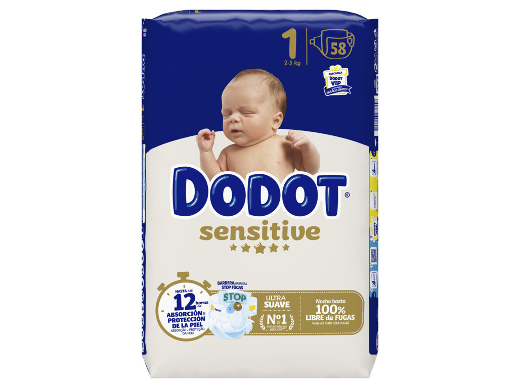 FRALDAS DODOT SENSITIVE T1 2-5KG 58UN