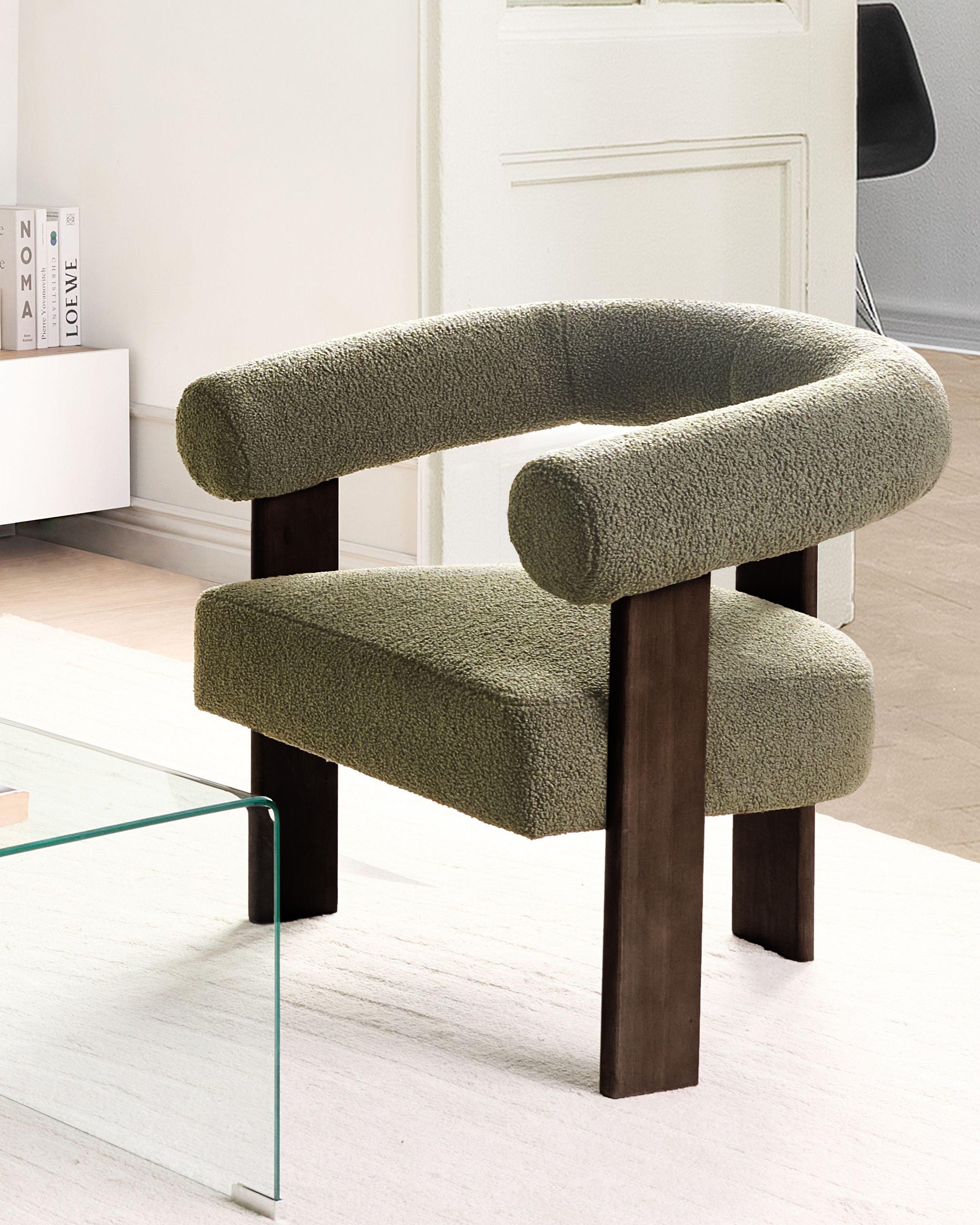 Fauteuil ILBRO Bouclé Groen/donkerbruin