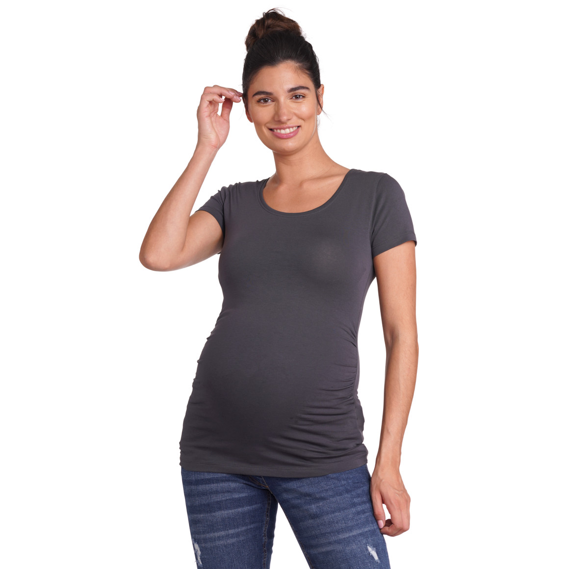 Gina Mama 2 Umstands-T-Shirts mit Raffung dunkelgrau / schwarz / weiss