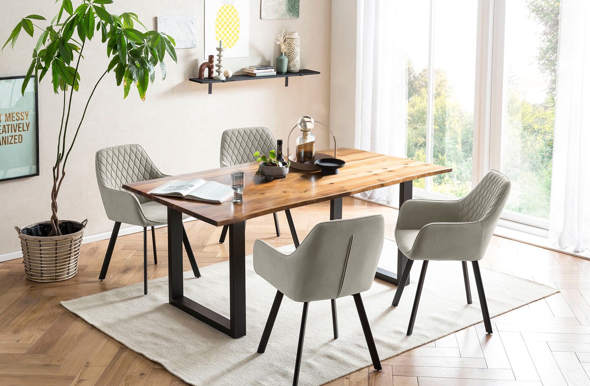 Essgruppe 5 tlg. 180x90 cm Sitzgruppe Massivholz Essstuhl Esstisch Tisch Stuhl