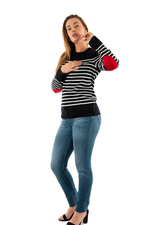 Pull hiver saint james bregançon r pop y navy/blan/tuli