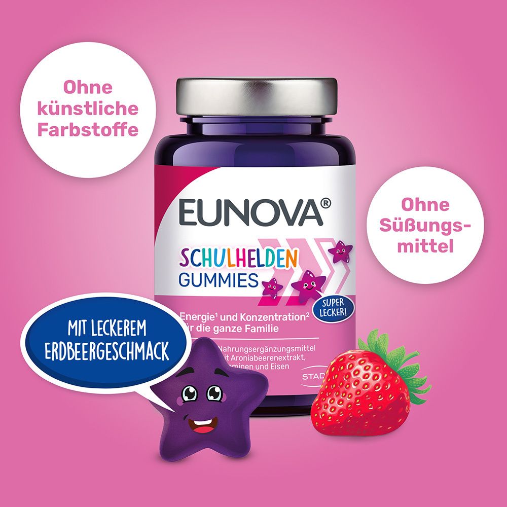 EUNOVA® Schulhelden Gummies mit Eisen und Erdbeergeschmack