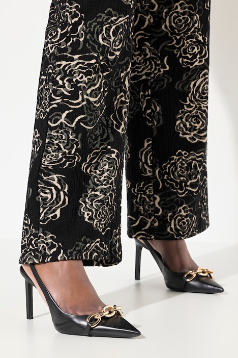 Jacquard-Jerseyhose, Blüten, weites Bein, Elastikbund