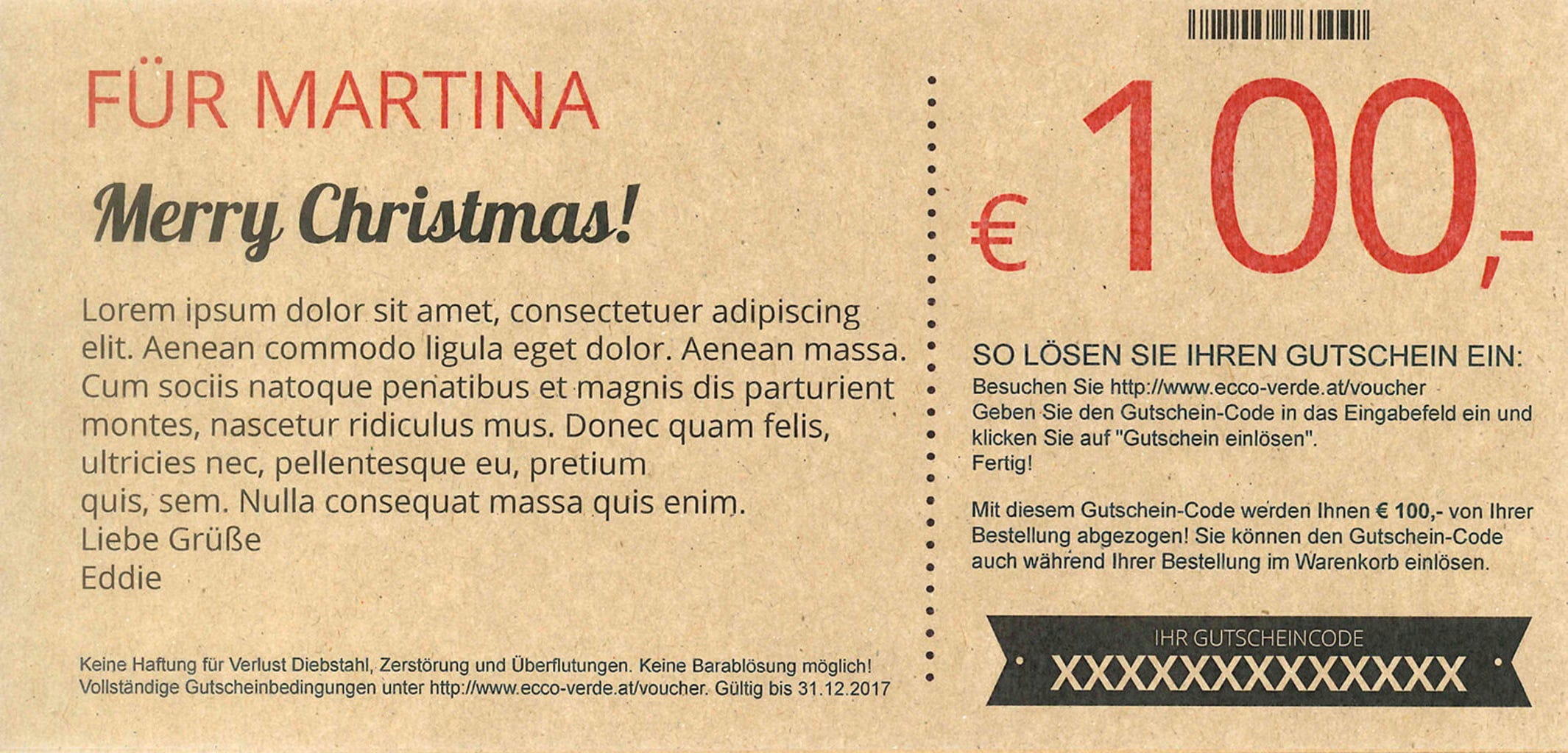 Ecco Verde  Nice Christmas - Geschenk-Gutschein, 