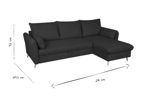 Canapé d'angle convertible réversible avec coffre 3-4 places en tissu bleu océan et bois clair DRISS