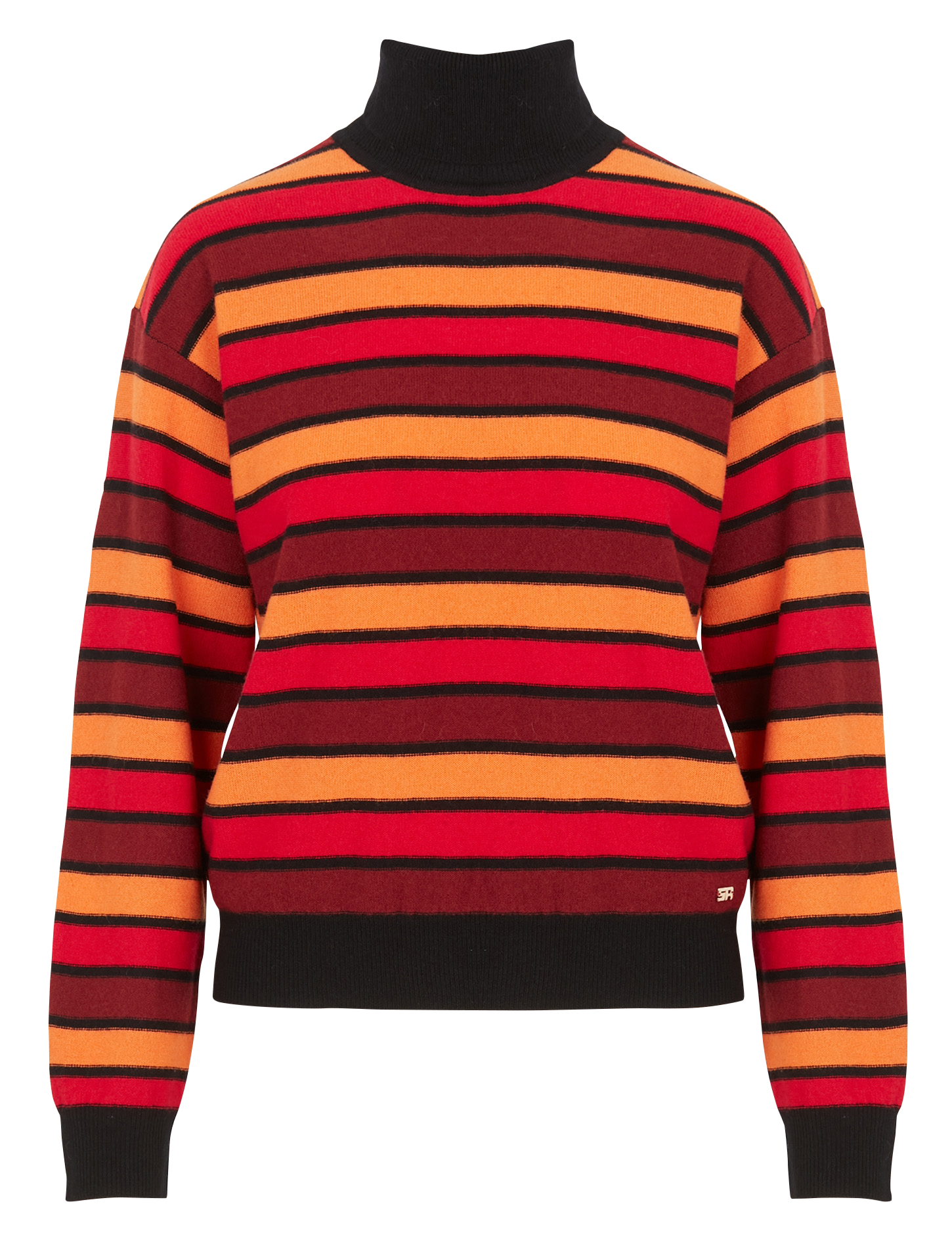 Pull col roulé rayé en laine mélangée| Rouge