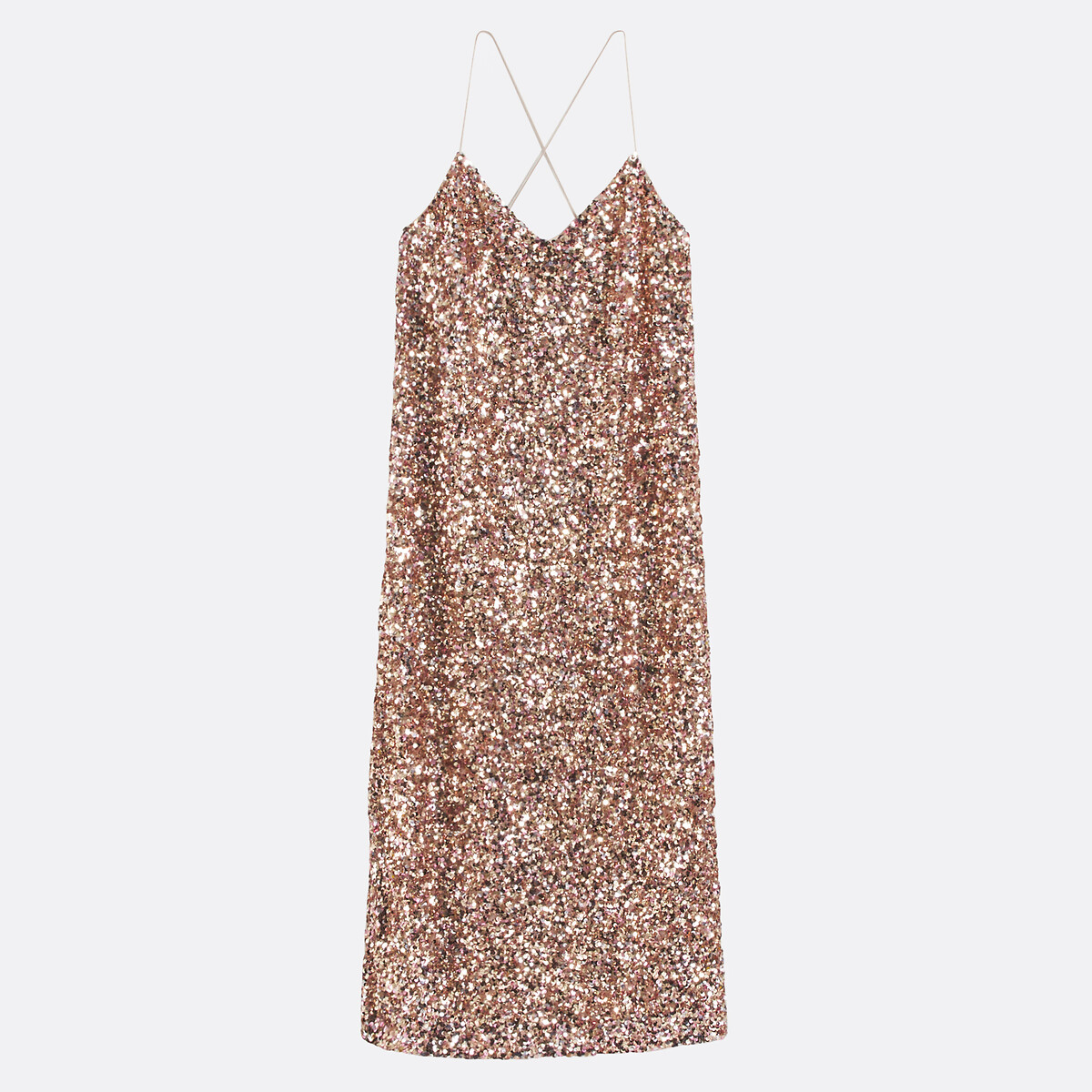 COLEÇÕES LA REDOUTE<br>Vestido longo com alças delicadas e lantejoulas