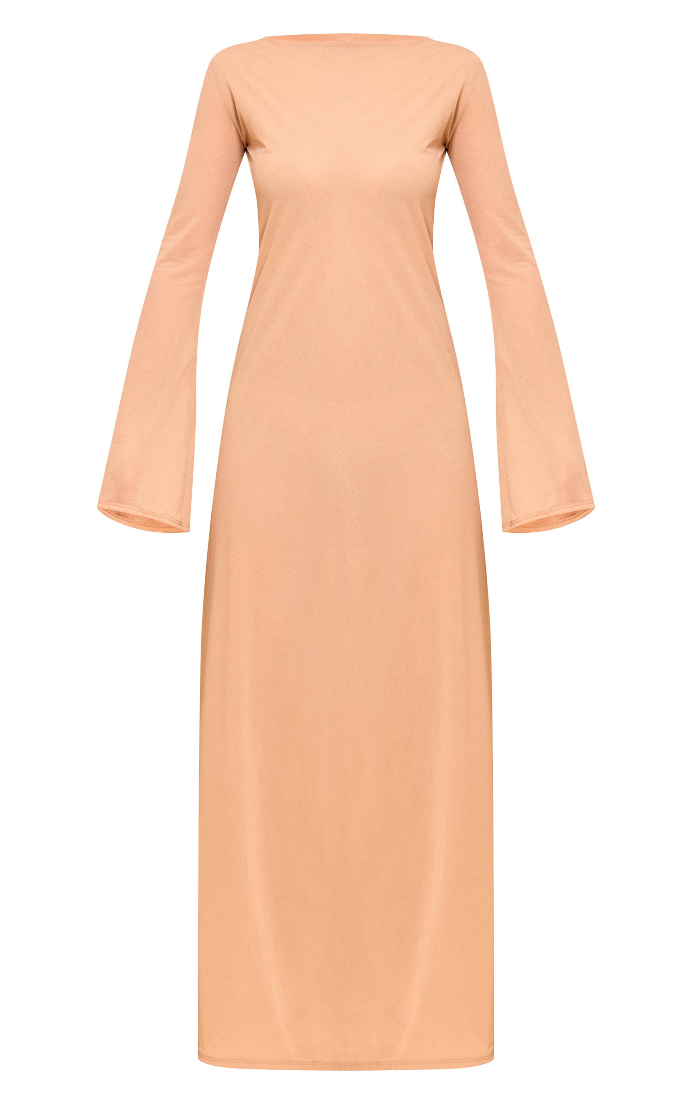Camel Robe Longue En Mousseline Col Bateau À Manches Longues
