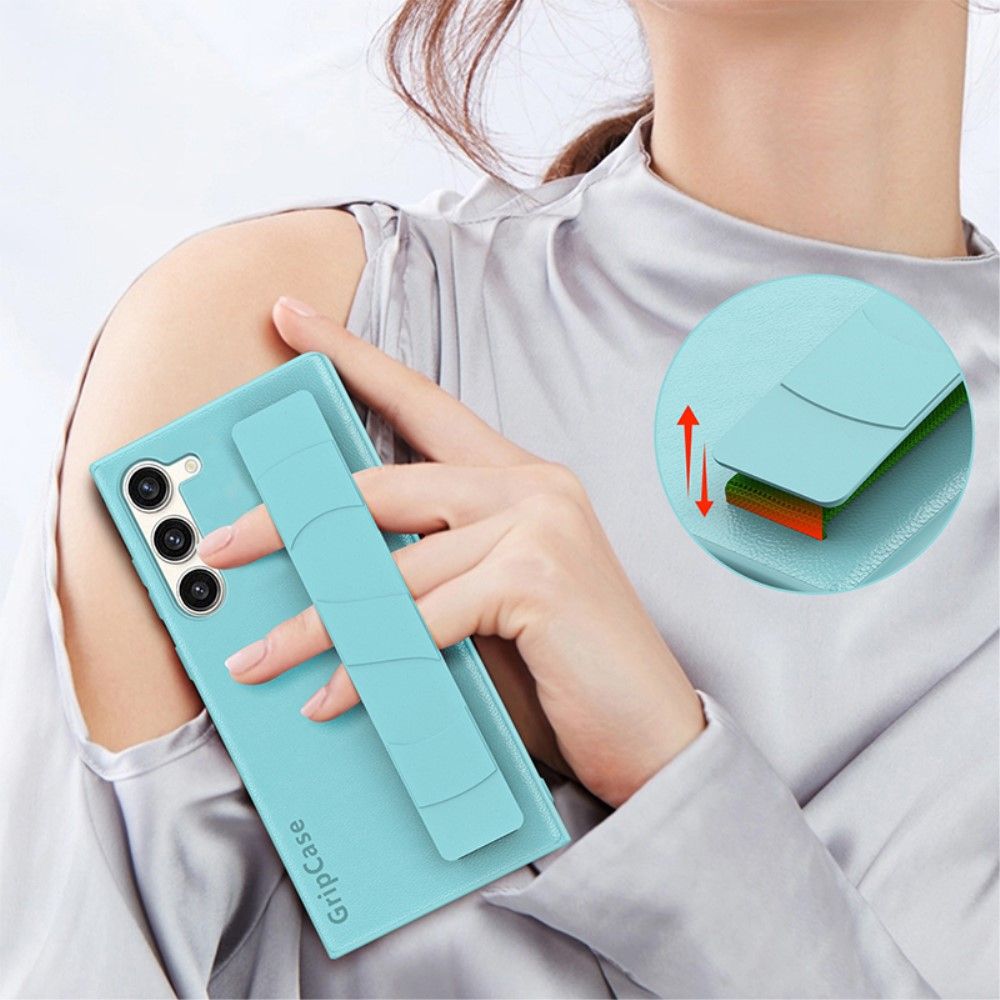 Samsung Galaxy S22 5G Gummi Case Hülle Litchi Look mit Handschlaufe - Schwarz