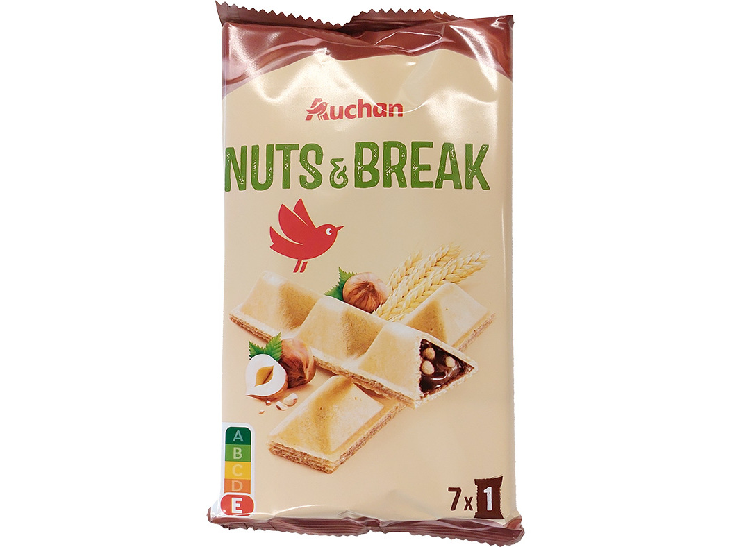 BOLACHAS AUCHAN NUTS&BREAK COM AVELÃ 7 UN 105G