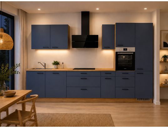 CONCEPT1 - Pack Cuisine Carena 360cm H12 Droite Bleu fjord ultra-mat