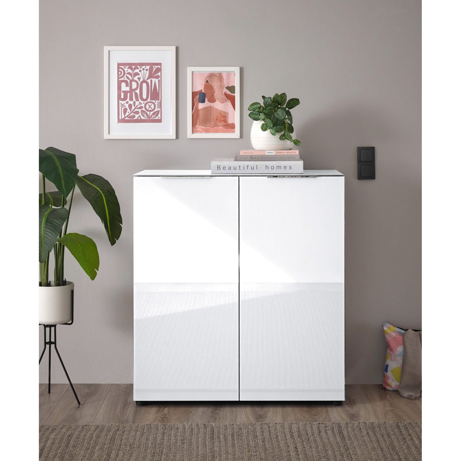 Kommode Santo, Spanplatte Glas weiss, 90 x 99 x 40 cm