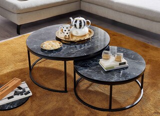 Couchtisch 2er Set Schwarz/ Marmor Optik Schwarz