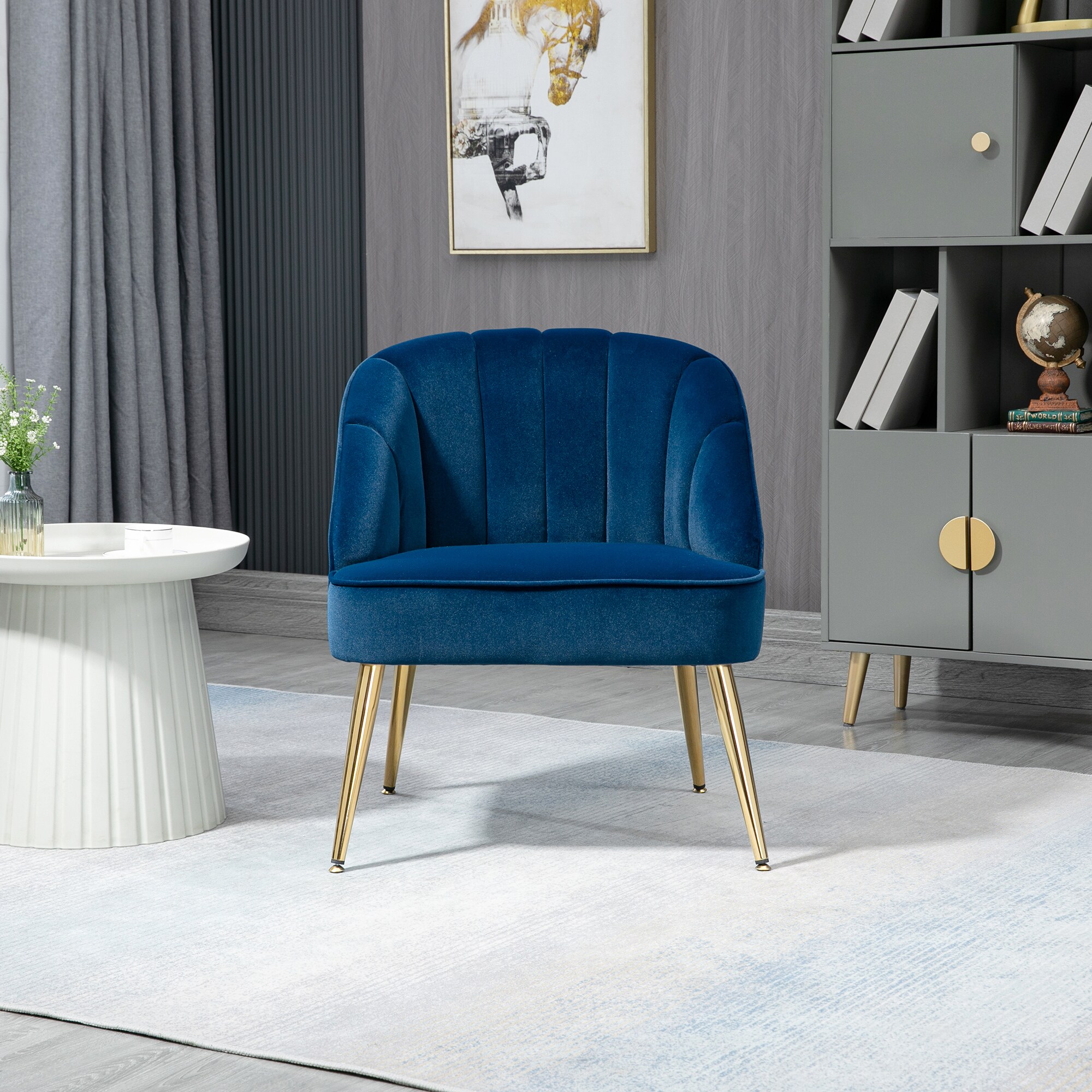 HOMCOM Ohrensessel mit Stahlbeine blau 65L x 64B x 77H cm