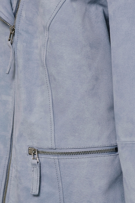 Leder-Bikerjacke, echtes Leder, Revers, Zipper, Langarm