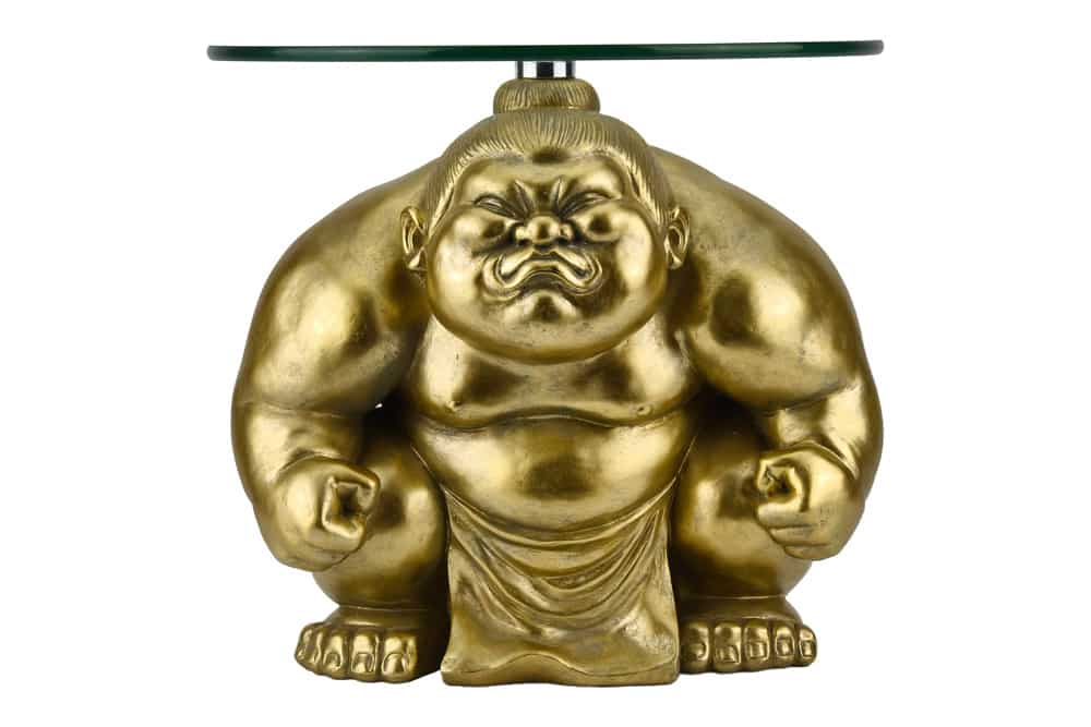 Runder Beistelltisch SUMO 30cm gold Skulptur handmade