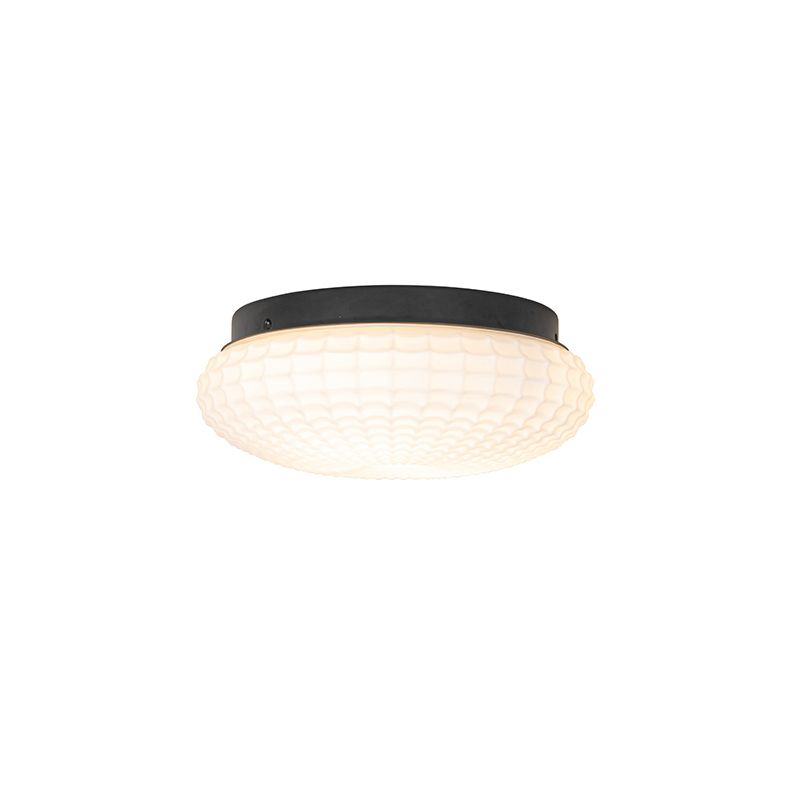 Klassieke plafondlamp zwart met opaal glas 30 cm IP44 - Nohmi