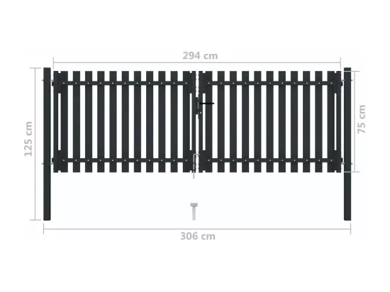 Portail de cl?ture à double porte Acier 306x125 cm Anthracite